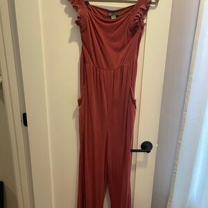 Anthropologie Women's Ruffled Jumpsuit in Dusty Rose